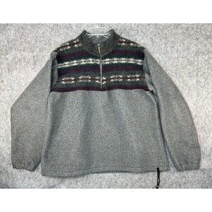 Vintage LL Bean Wool Fleece XL Aztec Pullover 1/4 Zip Gray Outdoor Cabin